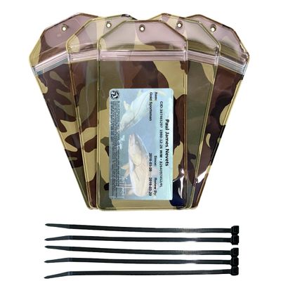 5 Pack, Camouflage, Vertrical, Zipped, Hunting & Fishing License Holder, Includes Zip Tie, Made in USA