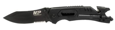 Smith & Wesson M&P 8.5in High Carbon S.S. Spring Assisted Folding Knife with 3.5in Serrated Drop Point Blade and Rubber Handle for Outdoor Survival and EDC