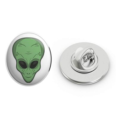 Cool Weird Extra Terrestrial Alien Head Cartoon Round Metal 0.75" Lapel Pin Hat Shirt Pin Tie Tack Pinback