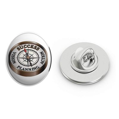 Simple Keys to Life Success Motivational Compass Cartoon Round Metal 0.75" Lapel Pin Hat Shirt Pin Tie Tack Pinback