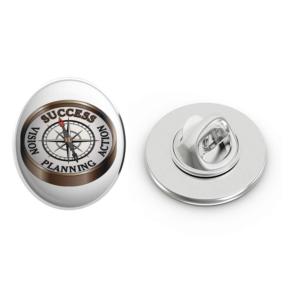 Simple Keys to Life Success Motivational Compass Cartoon Round Metal 0.75" Lapel Pin Hat Shirt Pin Tie Tack Pinback