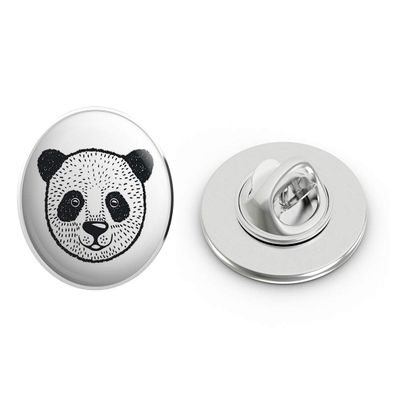 Simple Black White Cute Panda Bear, Panda Head Round Metal 0.75" Lapel Pin Hat Shirt Pin Tie Tack Pinback
