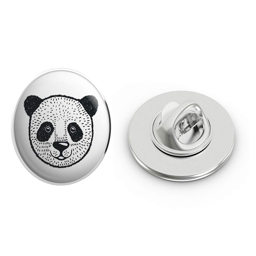 Simple Black White Cute Panda Bear, Panda Head Round Metal 0.75" Lapel Pin Hat Shirt Pin Tie Tack Pinback