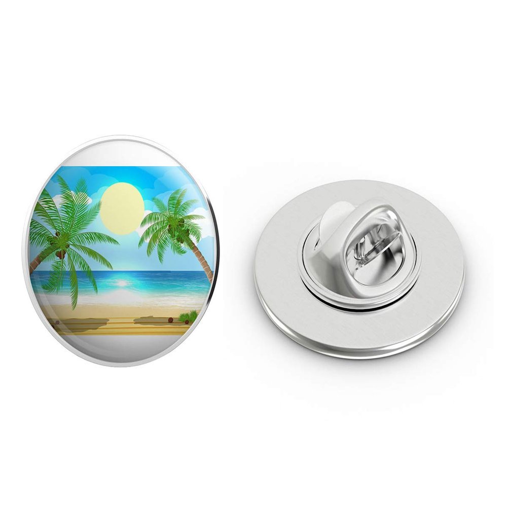 Beautiful Coconut Palm Trees in Tropic Ocean Round Metal 0.75" Lapel Pin Hat Shirt Pin Tie Tack Pinback