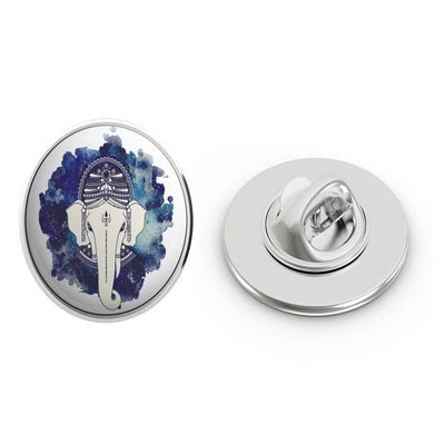 Beautiful Watercolor Ombre of Hindu God Ganesha Illustration #1 - Blue Tones Round Metal 0.75" Lapel Pin Hat Shirt Pin Tie Tack Pinback