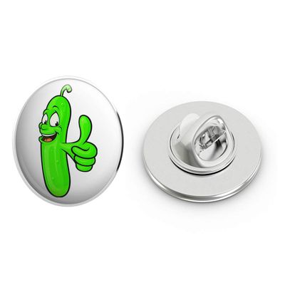 Happy Cucumber Dill Pickle with Enthusiastic Thumbs Up Round Metal 0.75" Lapel Pin Hat Shirt Pin Tie Tack Pinback