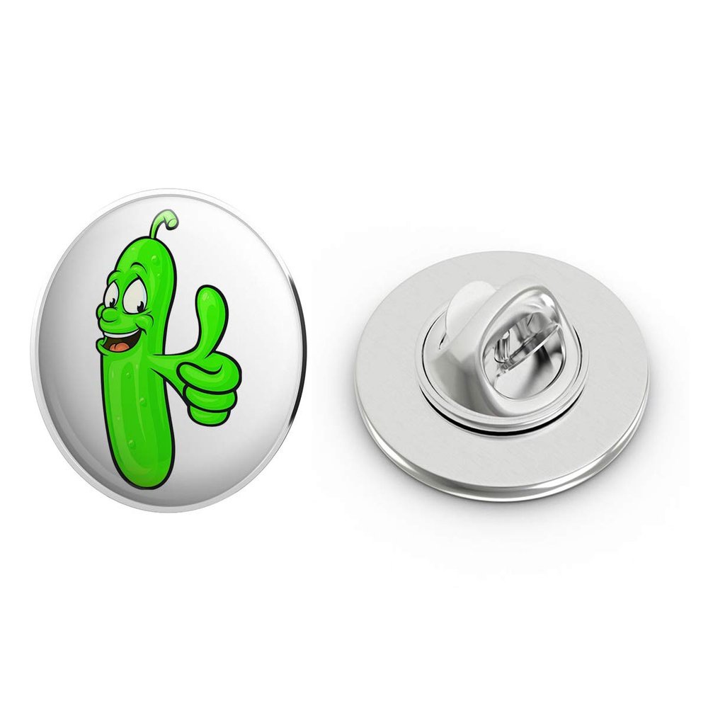 Happy Cucumber Dill Pickle with Enthusiastic Thumbs Up Round Metal 0.75" Lapel Pin Hat Shirt Pin Tie Tack Pinback