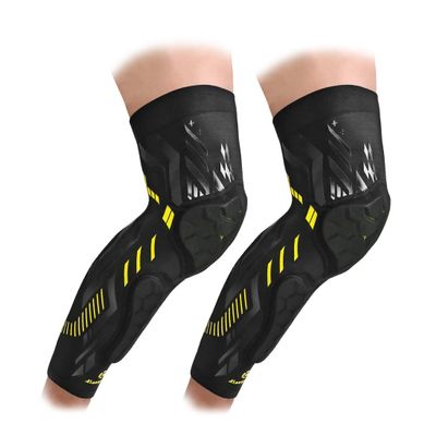 Kuangmi Basketball Knee Pad Protective Knee Brace Compression Leg Sleeve Shin Guard Kneepad (Black Yellow-Pair, XXL)