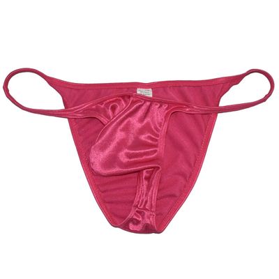 JAXFSTK Men Shiny Bikini Briefs Contoured Pouch Swim Brazilian Tanga Thong Narrow Waist Half-back Rio Back Pink L