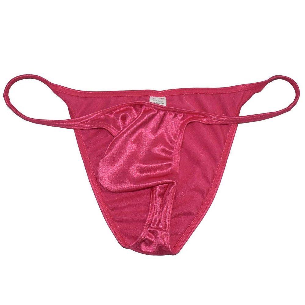 JAXFSTK Men Shiny Bikini Briefs Contoured Pouch Swim Brazilian Tanga Thong Narrow Waist Half-back Rio Back Pink L
