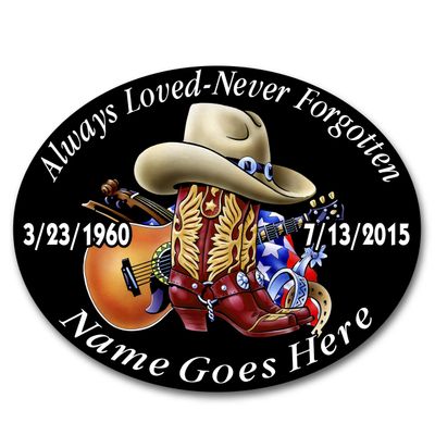 Always Loved Never Forgotten Memorial Decal Country Music Cowboy hat Boots 4"x 5" Pack of 6