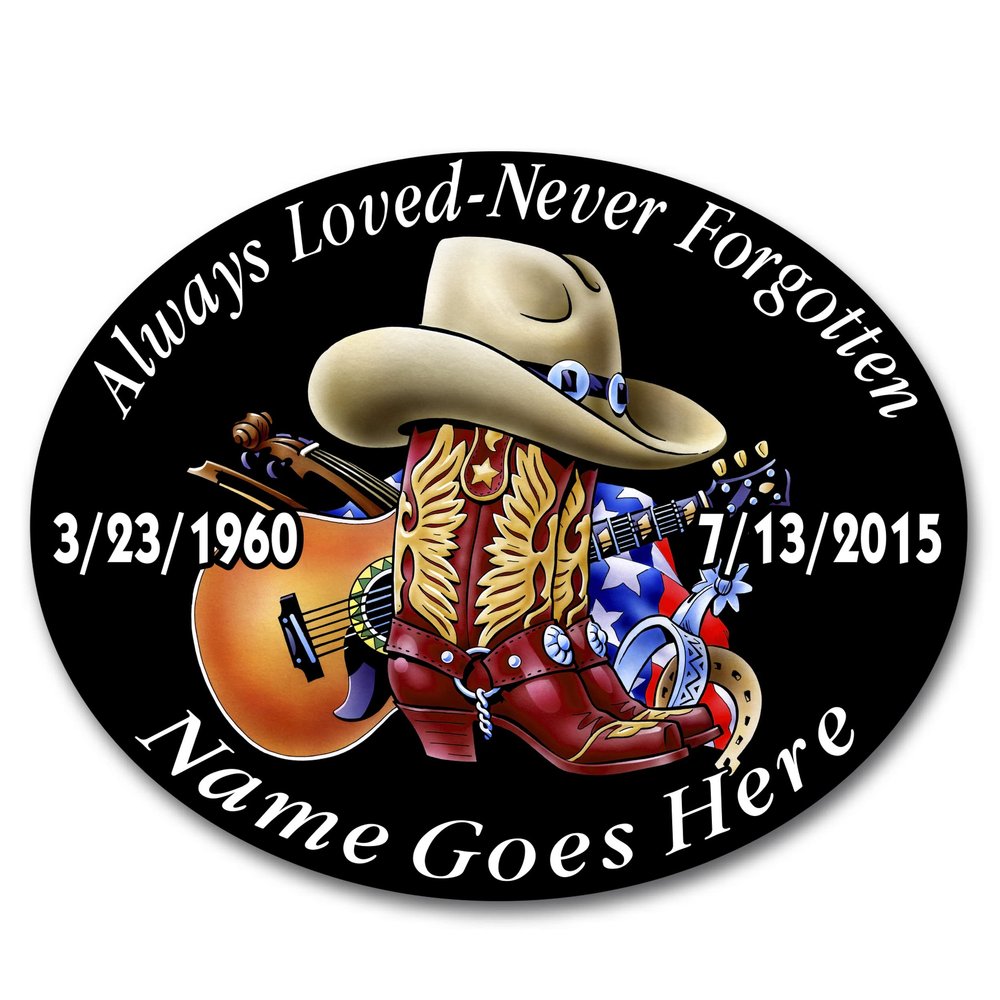 Always Loved Never Forgotten Memorial Decal Country Music Cowboy hat Boots 4"x 5" Pack of 6
