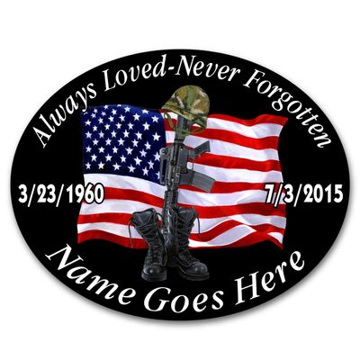 Always Loved Never Forgotten Memorial Decal Fallen Soldier Battle Cross 4"x 5" Pack of 6
