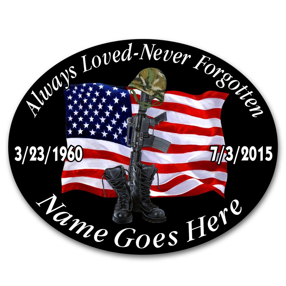 Always Loved Never Forgotten Memorial Decal Fallen Soldier Battle Cross 4"x 5" Pack of 6