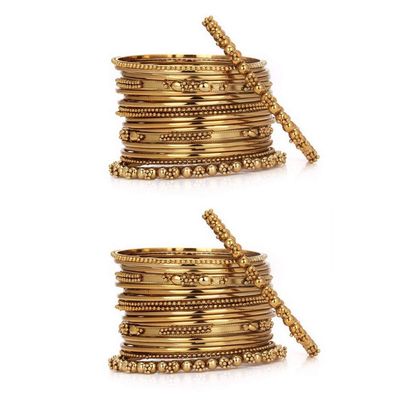 Efulgenz Boho Vintage Antique Ethnic Gypsy Tribal Indian Oxidized Gold Plated Combo Bracelet Bangles Set Jewelry (20 pc Each)