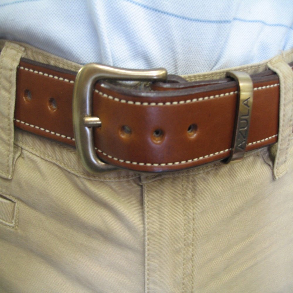 Azula Leather Custom Lined Gun Belt with Brass Buckle Concealed Carry CCW Size 46 TAN