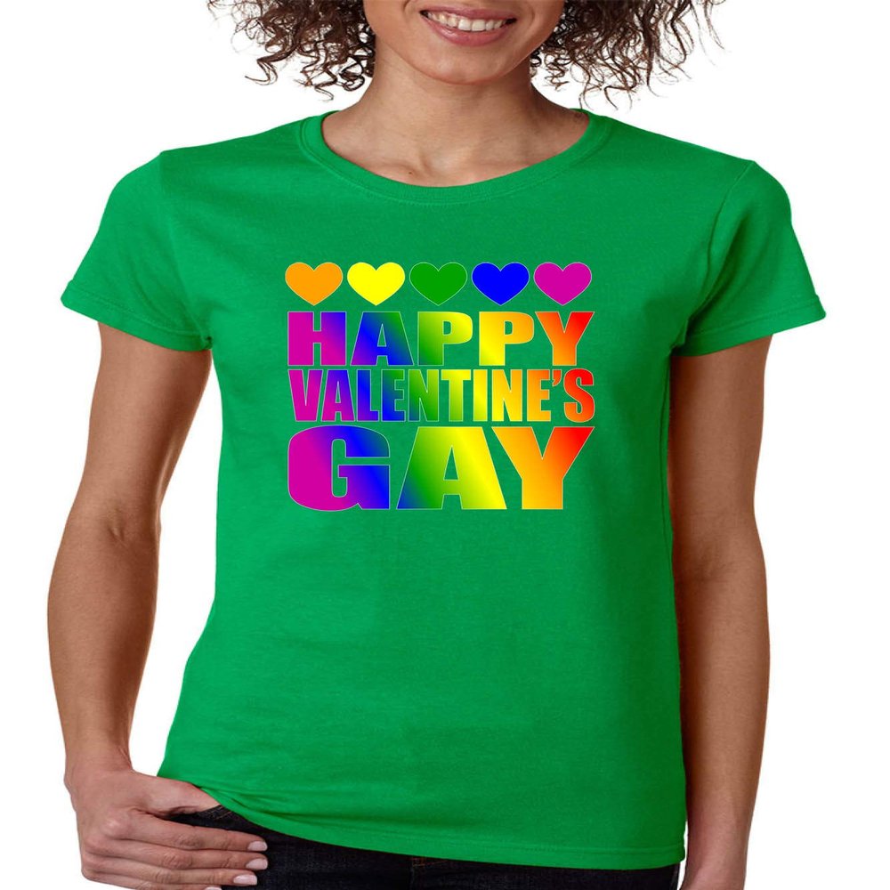 ALLNTRENDS Women's T Shirt Happy Valentine's Gay Rainbow Pride Love (M, Irish Green)