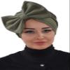 Aisha's Design Instant Turban with Bow for Women, 95% Cotton Head Wrap Hats, Hijab Cap Stylish Design, Army Green view 2