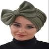 Aisha's Design Instant Turban with Bow for Women, 95% Cotton Head Wrap Hats, Hijab Cap Stylish Design, Army Green view 4