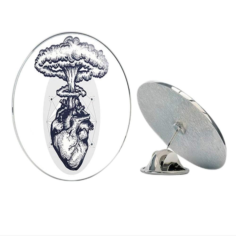 Cool Atomic Bomb Explosion on Anatomical Heart Dot Art Round Metal 0.75" Lapel Pin Hat Shirt Pin Tie Tack Pinback
