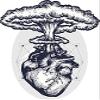 Cool Atomic Bomb Explosion on Anatomical Heart Dot Art Round Metal 0.75" Lapel Pin Hat Shirt Pin Tie Tack Pinback view 2
