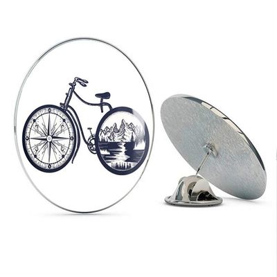 Cool Navy Hand Drawn Alaskan Wilderness Double Exposure Art - Bicycle Bike Round Metal 0.75" Lapel Pin Hat Shirt Pin Tie Tack Pinback