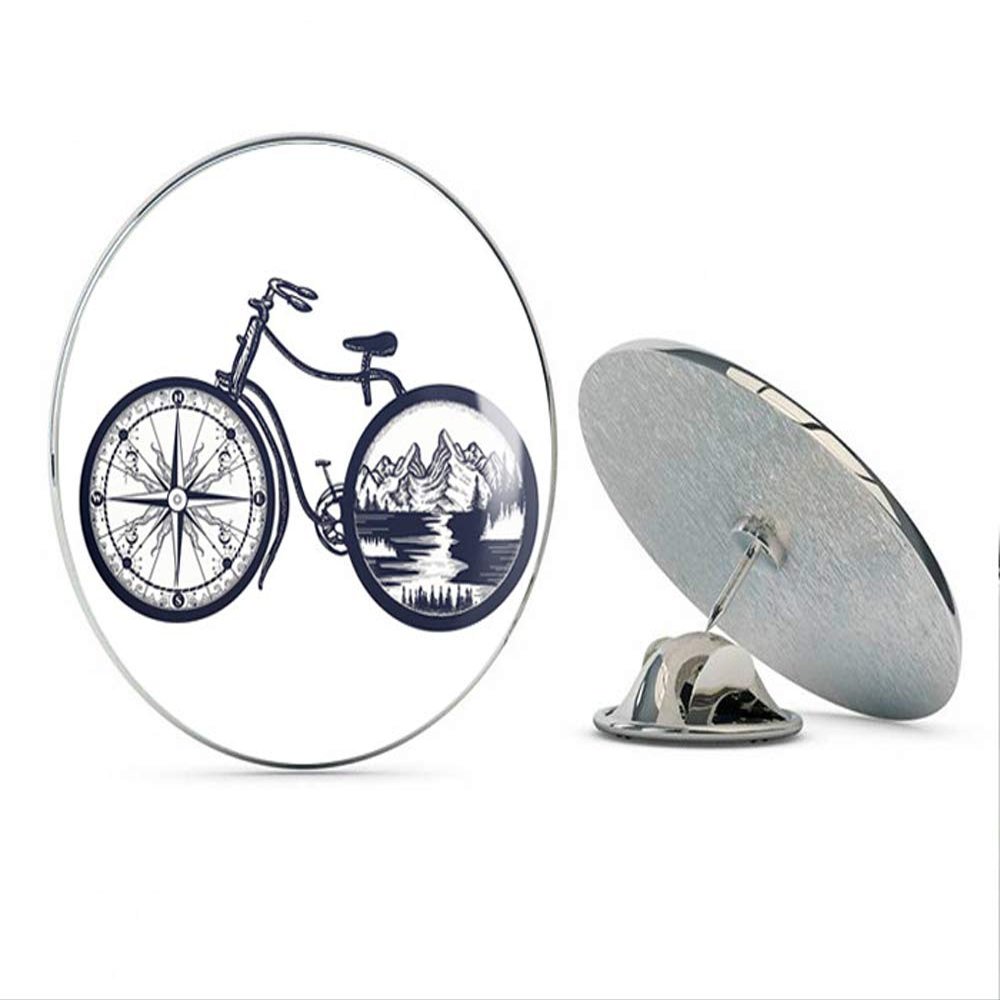 Cool Navy Hand Drawn Alaskan Wilderness Double Exposure Art - Bicycle Bike Round Metal 0.75" Lapel Pin Hat Shirt Pin Tie Tack Pinback