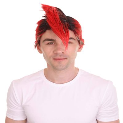 Adult Unisex Mohawk Red & Black Full Wig, Best for Halloween