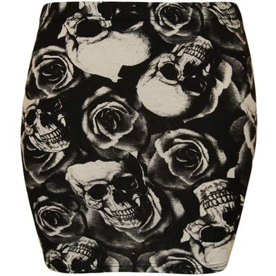 MA ONLINE Ladies Leopard Tartan Printed Stretchy Mini Skirt Womens Fancy Summer Wear Short Skirt Skull Rose 2X Large