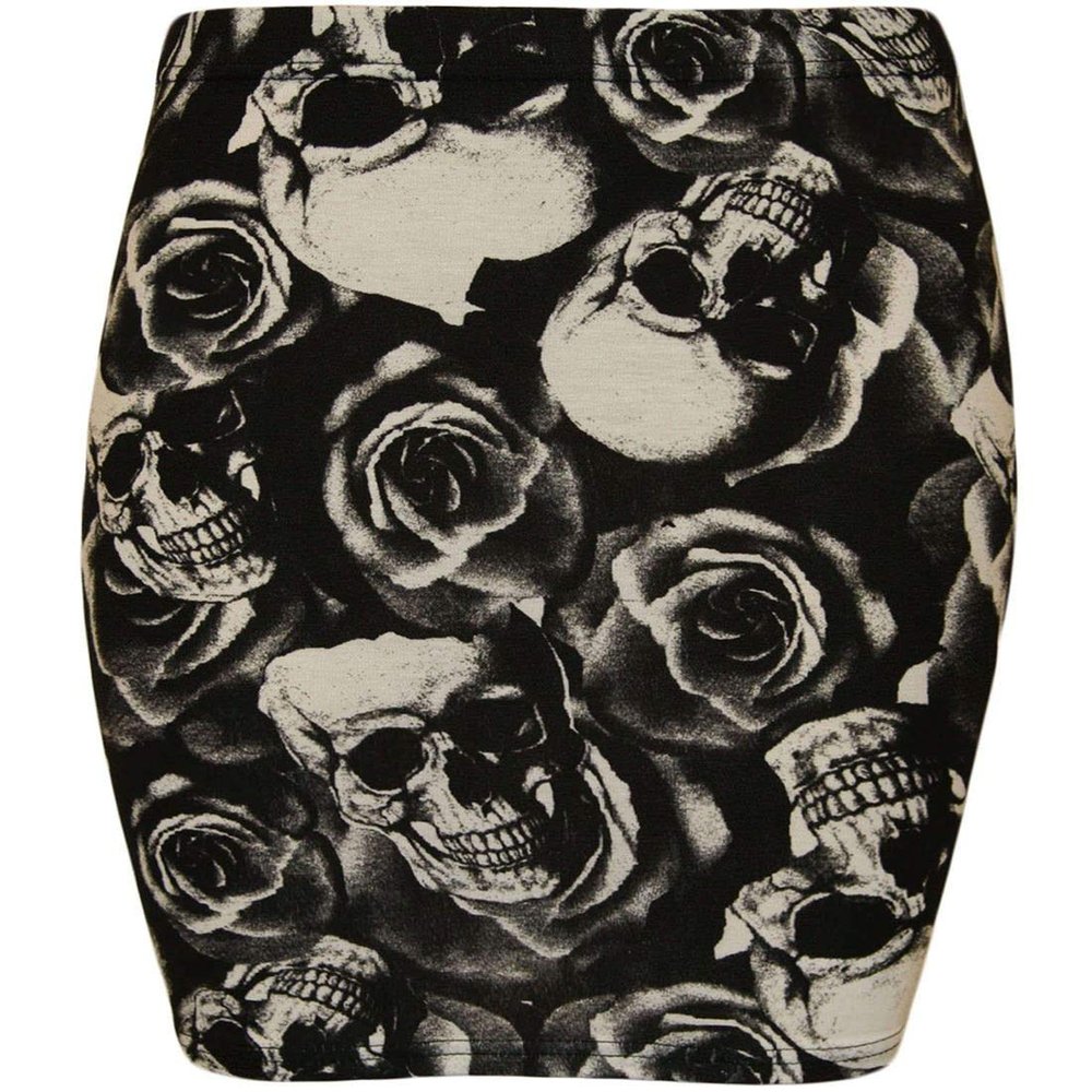 MA ONLINE Ladies Leopard Tartan Printed Stretchy Mini Skirt Womens Fancy Summer Wear Short Skirt Skull Rose 2X Large