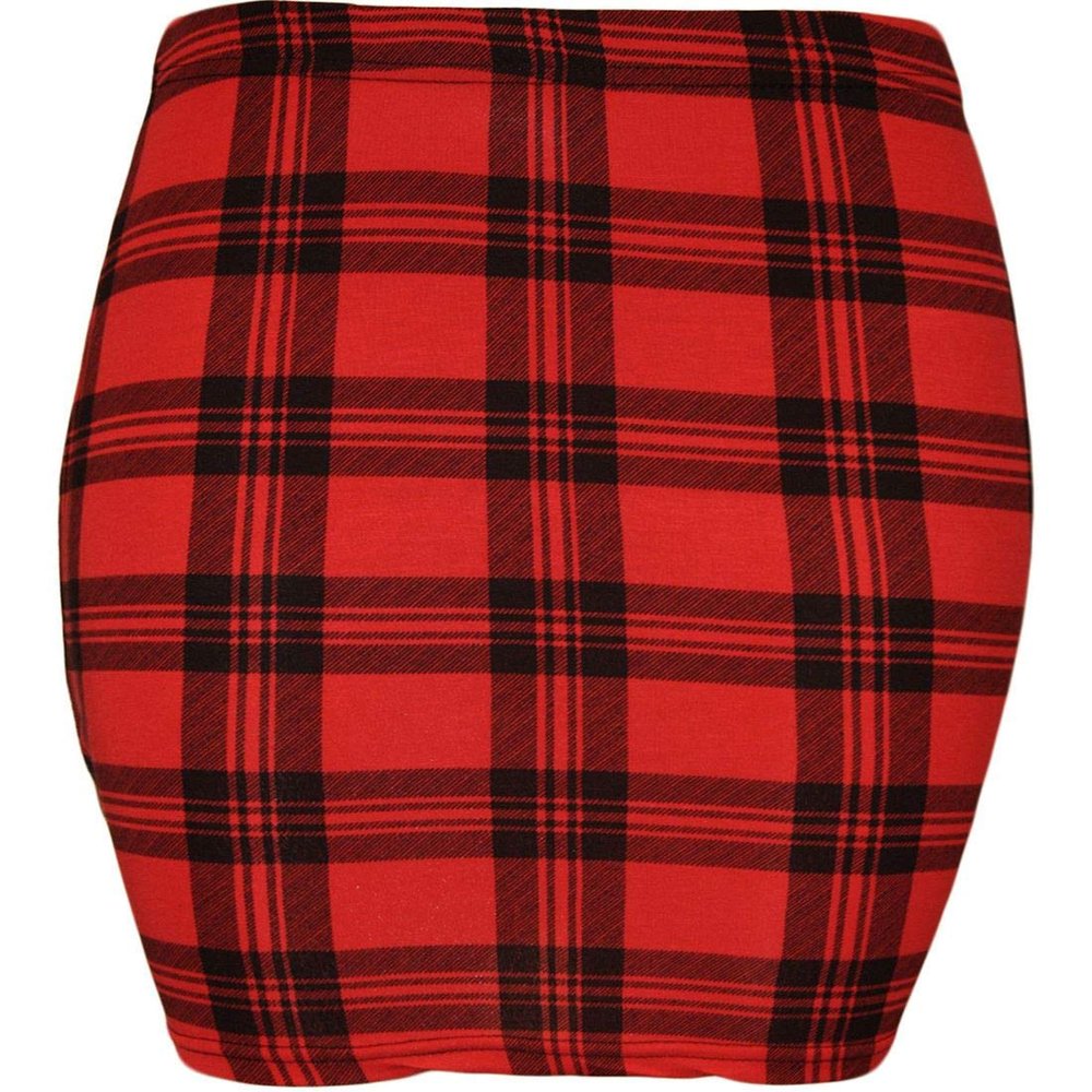 My Choice Stuff Womens Stretchy Elasticated Jersy Bodycon Mini Skirt Ladies Fancy Printed Summer Short Skirt Red Tartan Medium/Large
