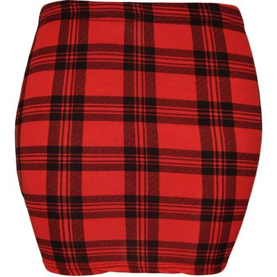 My Choice Stuff Womens Stretchy Elasticated Jersy Bodycon Mini Skirt Ladies Fancy Printed Summer Short Skirt Red Tartan Small/Medium