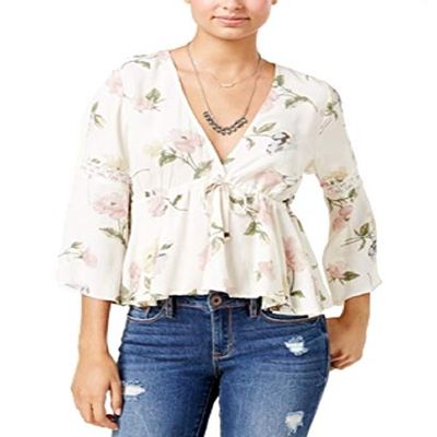 American Rag Juniors Printed Lace Up Date Night Blouse Floral 2XL