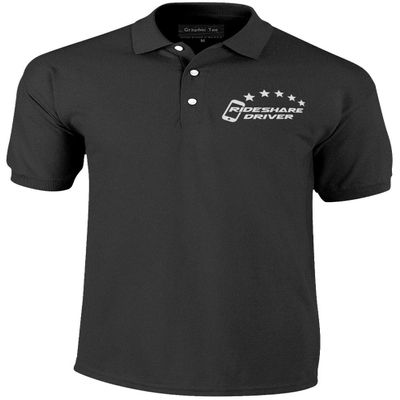 5-Star Rideshare Driver Polo Shirt, 100% Cotton, Reflective Logo, Transportation Network, Ride Hailing, Ride Service Black