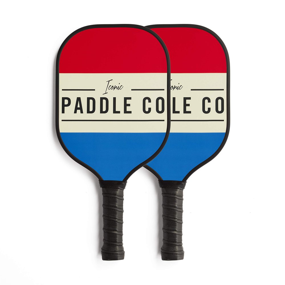 Iconic Paddles Pickleball Paddle Graphite Face with Polypropylene Honeycomb Composite Core Cushion Grip Protective Neoprene Cover Red Blue Set of Two