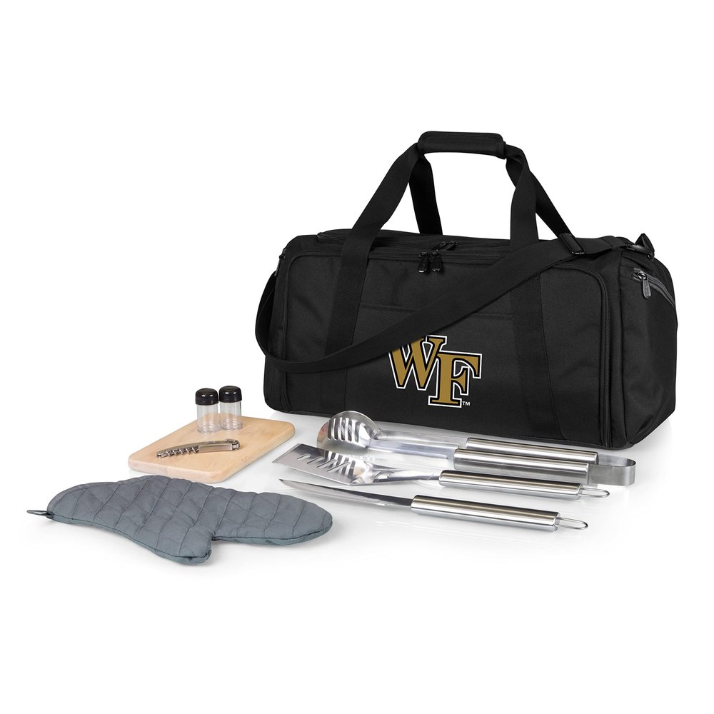 PICNIC TIME NCAA Wake Forest Demon Deacons BBQ Kit Grill Set & Cooler, BBQ Accessories Set with Case for Outdoor, Complete Grill Accessories Kit with Cooler Bag, (Black)