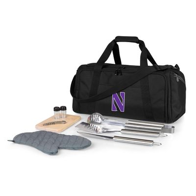 PICNIC TIME NCAA Northwestern Wildcats BBQ Kit Grill Set & Cooler, BBQ Accessories Set with Case for Outdoor, Complete Grill Accessories Kit with Cooler Bag, (Black)