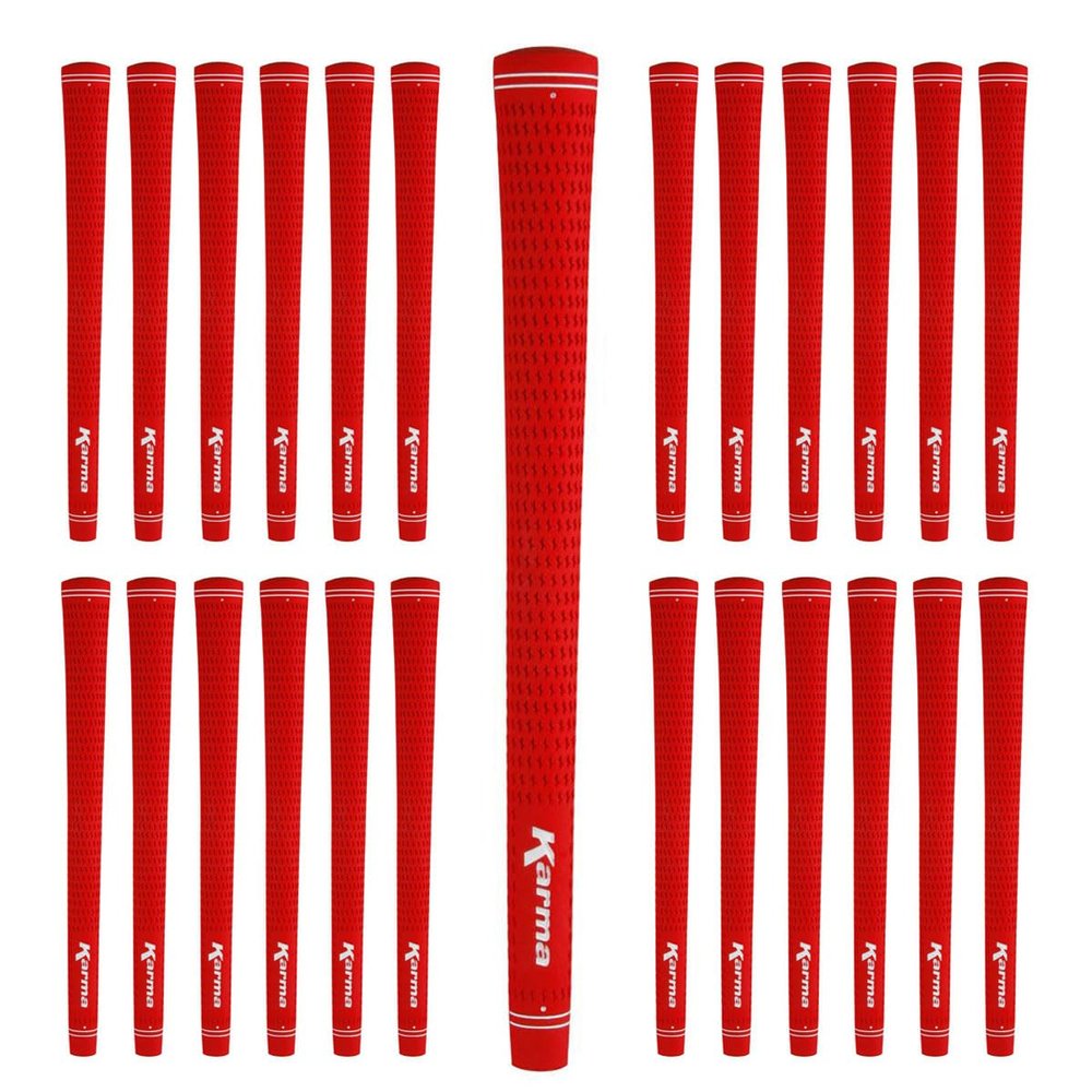 Karma Velour Red Midsize Golf Grips for Men, 25 Piece Set, All Weather Velvet Style +1/32 Oversized Rubber Replacement Grips for Golf Clubs