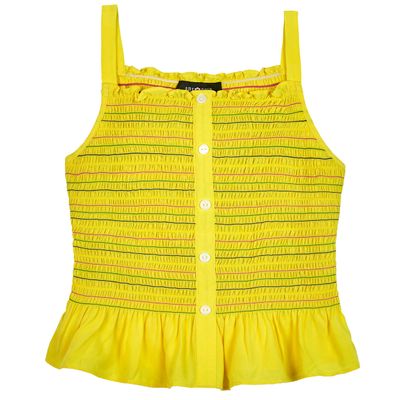 Amy Byer Big Girl's Sleeveless Smocked Peplum Top Shirt, Rainbow Yellow, M
