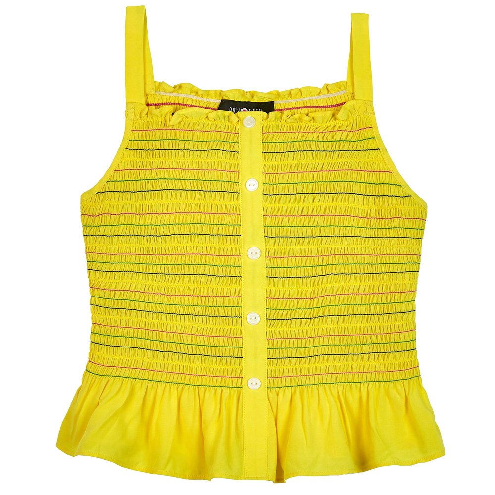 Amy Byer Big Girl's Sleeveless Smocked Peplum Top Shirt, Rainbow Yellow, M
