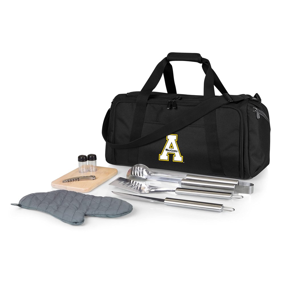 PICNIC TIME NCAA App State Mountaineers BBQ Kit Grill Set & Cooler, BBQ Accessories Set with Case for Outdoor, Complete Grill Accessories Kit with Cooler Bag, (Black)