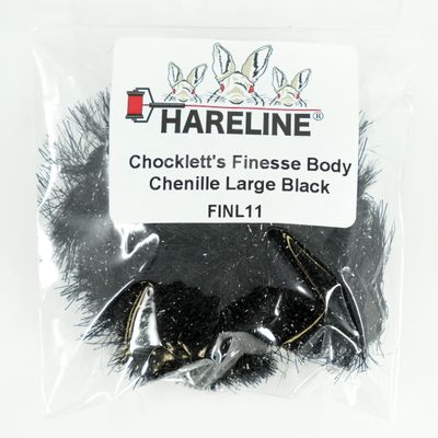 Hareline Fly Tying Chocklett's Finesse Body Chenille, Large 1 1/4 Inch - Black