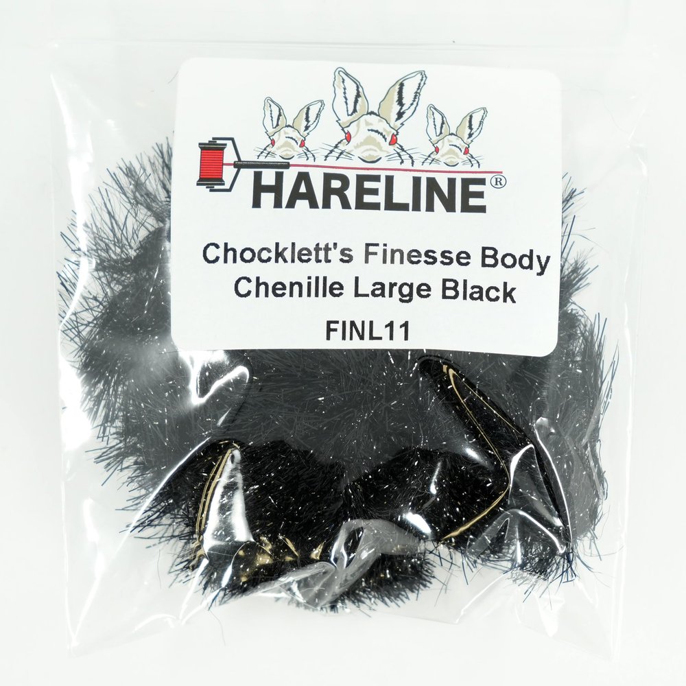 Hareline Fly Tying Chocklett's Finesse Body Chenille, Large 1 1/4 Inch - Black
