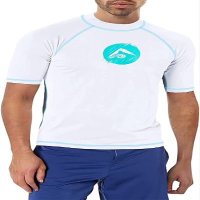 Kanu Surf Men's Horizon UPF 50+ Sun Protective Rashguard Swim Shirt Swimwear, Dolphin White, XX-Large