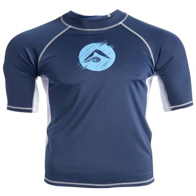 Kanu Surf Men's Mercury UPF 50+ Short Sleeve Sun Protective Rashguard Swim Shirt, Dolphin Navy, Medium