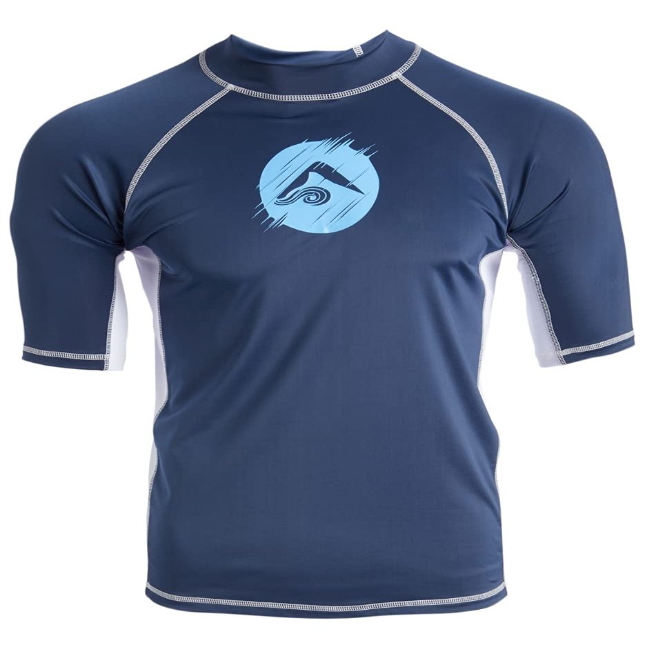 Kanu Surf Men's Mercury UPF 50+ Short Sleeve Sun Protective Rashguard Swim Shirt, Dolphin Navy, Medium