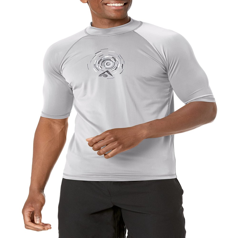Kanu Surf mens Fiji Upf 50+ Short Sleeve Sun Protective Rashguard Swim Rash Guard Shirt, Horizon Grey, XX-Large US