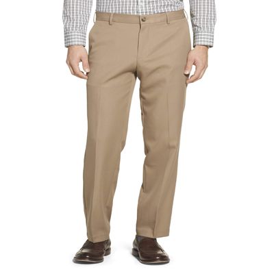 Arrow 1851 Men's Front Straight Fit Solid Twill Micro Dress Pant, Khaki, 33W x 30L