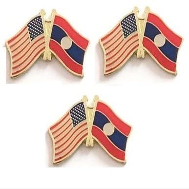 3 Laos USA Friendship Flag Lapel Pins Pack of 3 Laotian & American Friendship Tie & Hat Pin Badges