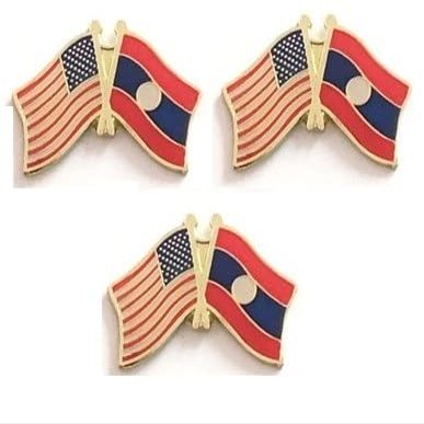 3 Laos USA Friendship Flag Lapel Pins Pack of 3 Laotian & American Friendship Tie & Hat Pin Badges